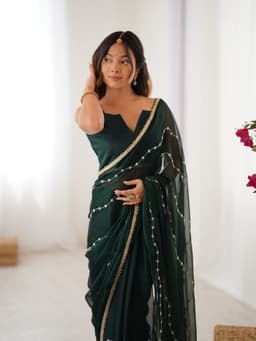 Designer Green Sequin Chiffon Saree