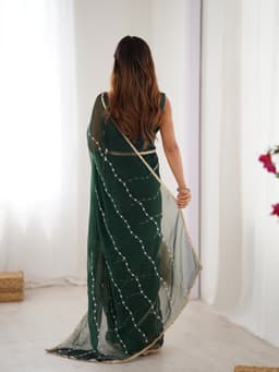 Designer Green Sequin Chiffon Saree