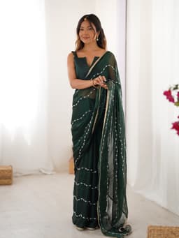 Designer Green Sequin Chiffon Saree