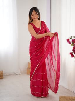 Designer Red Sequin Chiffon Saree
