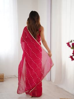Designer Red Sequin Chiffon Saree