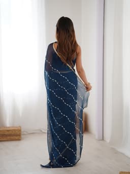 Designer Navy Sequin Chiffon Saree