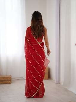 Elegant Red Sequin Chiffon Saree