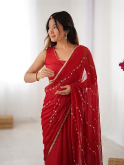 Elegant Red Sequin Chiffon Saree