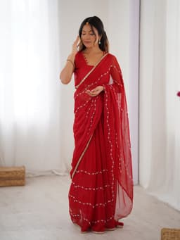 Elegant Red Sequin Chiffon Saree