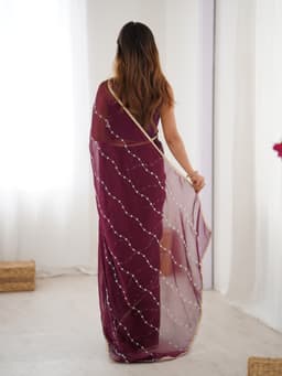 Wine Sitara Chiffon Saree with Beads Work