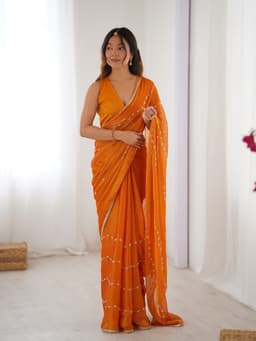 Orange Sitara Chiffon Saree with Beads Work