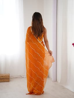 Orange Sitara Chiffon Saree with Beads Work