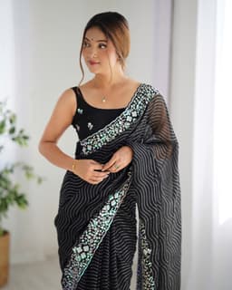 Midnight black Sequin Georgette Saree
