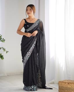Midnight black Sequin Georgette Saree