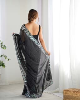 Midnight black Sequin Georgette Saree