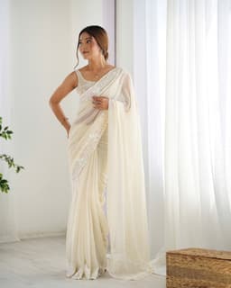 Ivory Sequin Georgette Saree