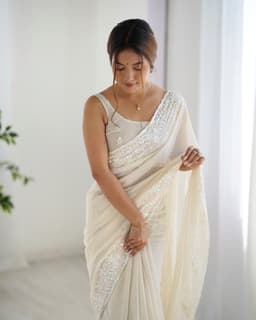 Ivory Sequin Georgette Saree