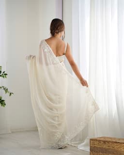 Ivory Sequin Georgette Saree