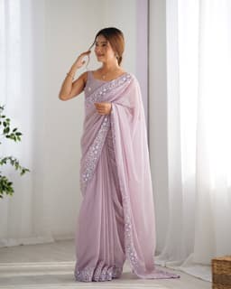 Lavender Sequin Georgette Saree
