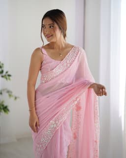 Blush Pink Sequin Georgette Saree