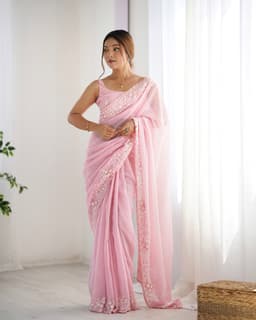 Blush Pink Sequin Georgette Saree