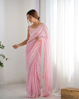 Blush Pink Sequin Georgette Saree