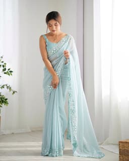 Mint Sequin Georgette Saree
