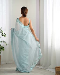 Mint Sequin Georgette Saree