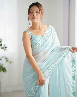 Mint Sequin Georgette Saree