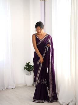 Plum Fendi Satin Handwork Saree