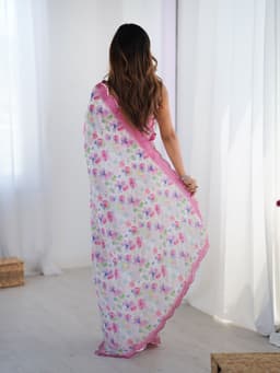 Pastel Floral Printed Chinon Saree