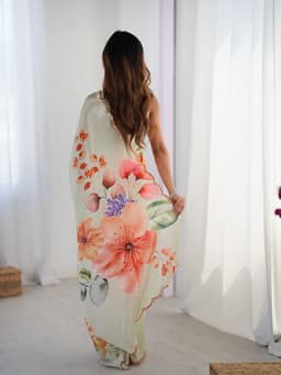 Sage Floral Printed Chinon Saree