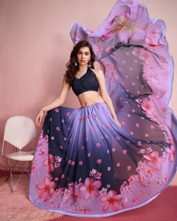 Lavender Ombre Floral Georgette Saree
