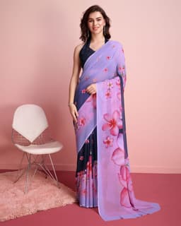 Lavender Ombre Floral Georgette Saree