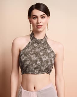 Taupe Floral Printed Georgette Saree