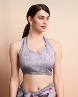 Grey Abstract Floral Georgette Saree