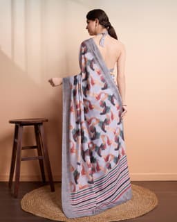 Grey Abstract Floral Georgette Saree
