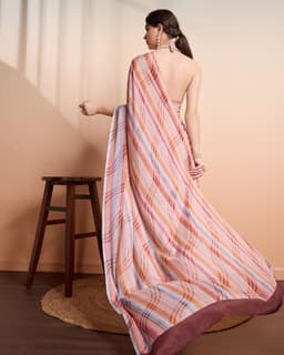 Peach Multi Check Printed Georgette Saree