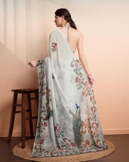 Sage Green Floral Printed Georgette Saree