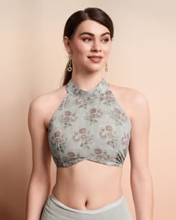 Sage Green Floral Printed Georgette Saree