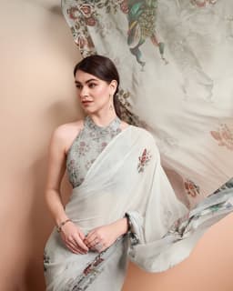 Sage Green Floral Printed Georgette Saree