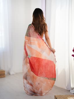 Multicolor Abstract Printed Chinon Designer Saree