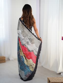 Multicolor Printed Chinon Designer Saree