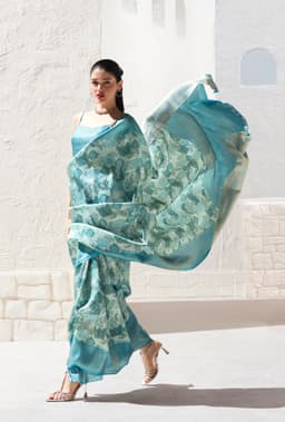 Aqua Blue Art Silk Zari Border Saree