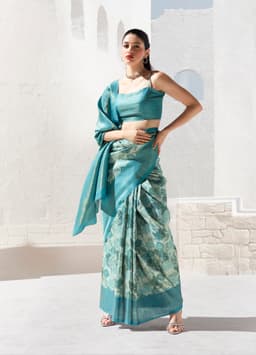 Aqua Blue Art Silk Zari Border Saree