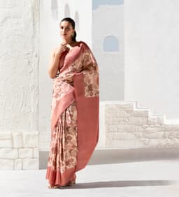 Peach Art Silk Printed Zari Border Saree