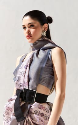 Beige Grey Art Silk Designer Saree