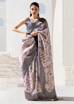 Beige Grey Art Silk Designer Saree