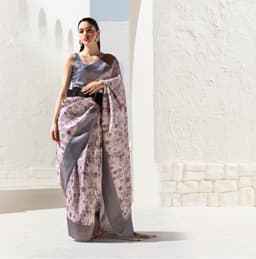 Beige Grey Art Silk Designer Saree