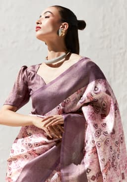 Dusty Pink Art Silk Designer Saree with Mauve Zari Border