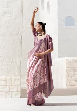 Dusty Pink Art Silk Designer Saree with Mauve Zari Border