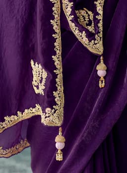 Purple Designer Saree in Satin Silk with Zari Border