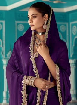 Purple Designer Saree in Satin Silk with Zari Border