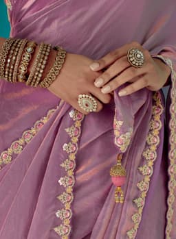 Lavender Organza Designer Saree with Zari Embroidery Border